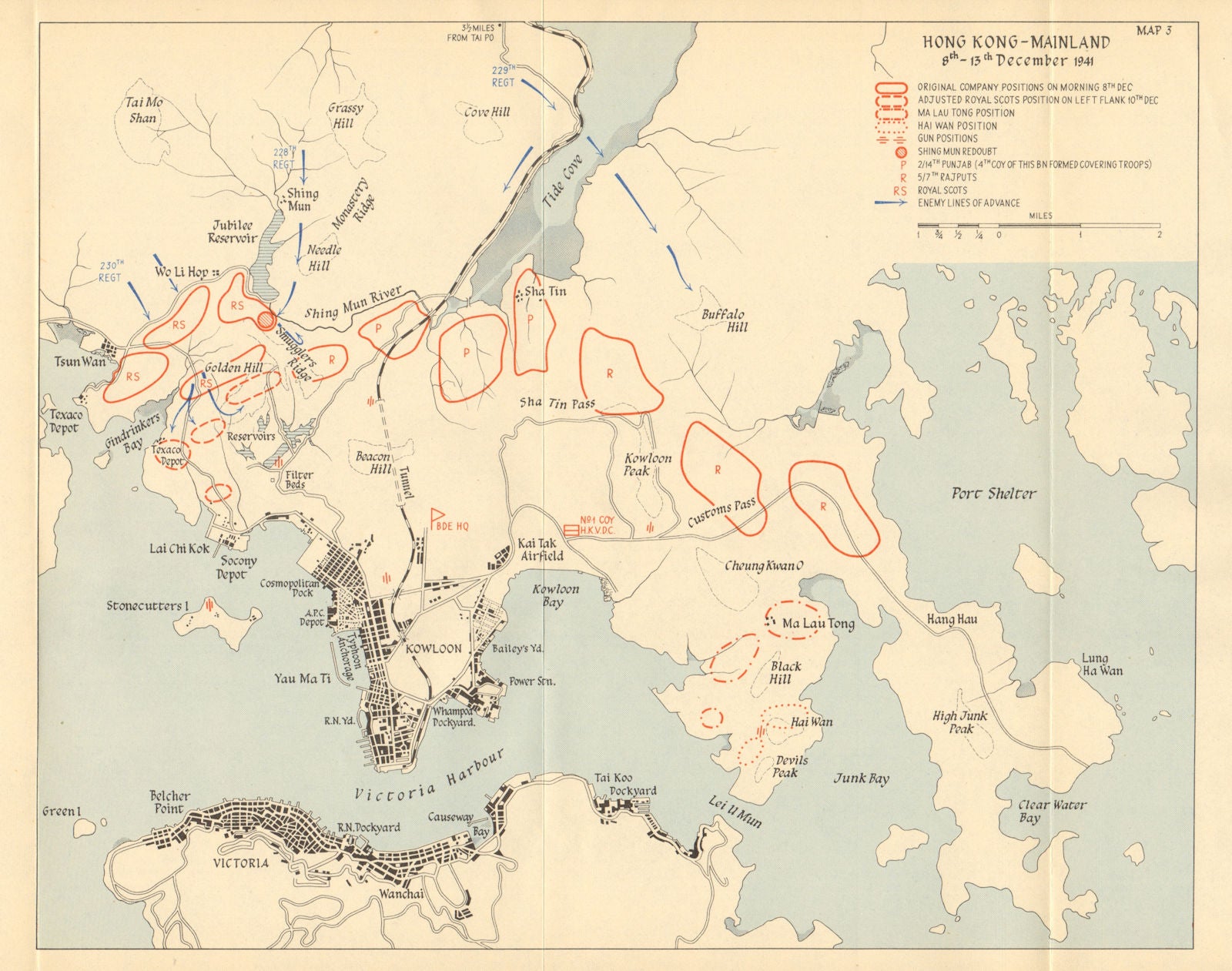 Japanese occupation of Hong Kong. Mainland, 8th -13th December 1941 1957 map